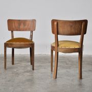 Vintage walnut chairs with studs & straps and springs in velvet, italy, 1920s
