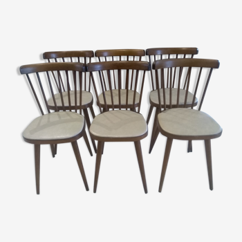 Suite de 6 chaises de bistrot Baumann modèle 740V années 1950