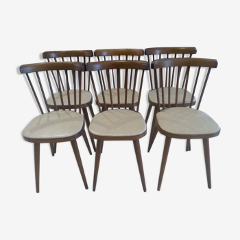 Suite of 6 chairs by Bistrot Baumann model 740V 1950s