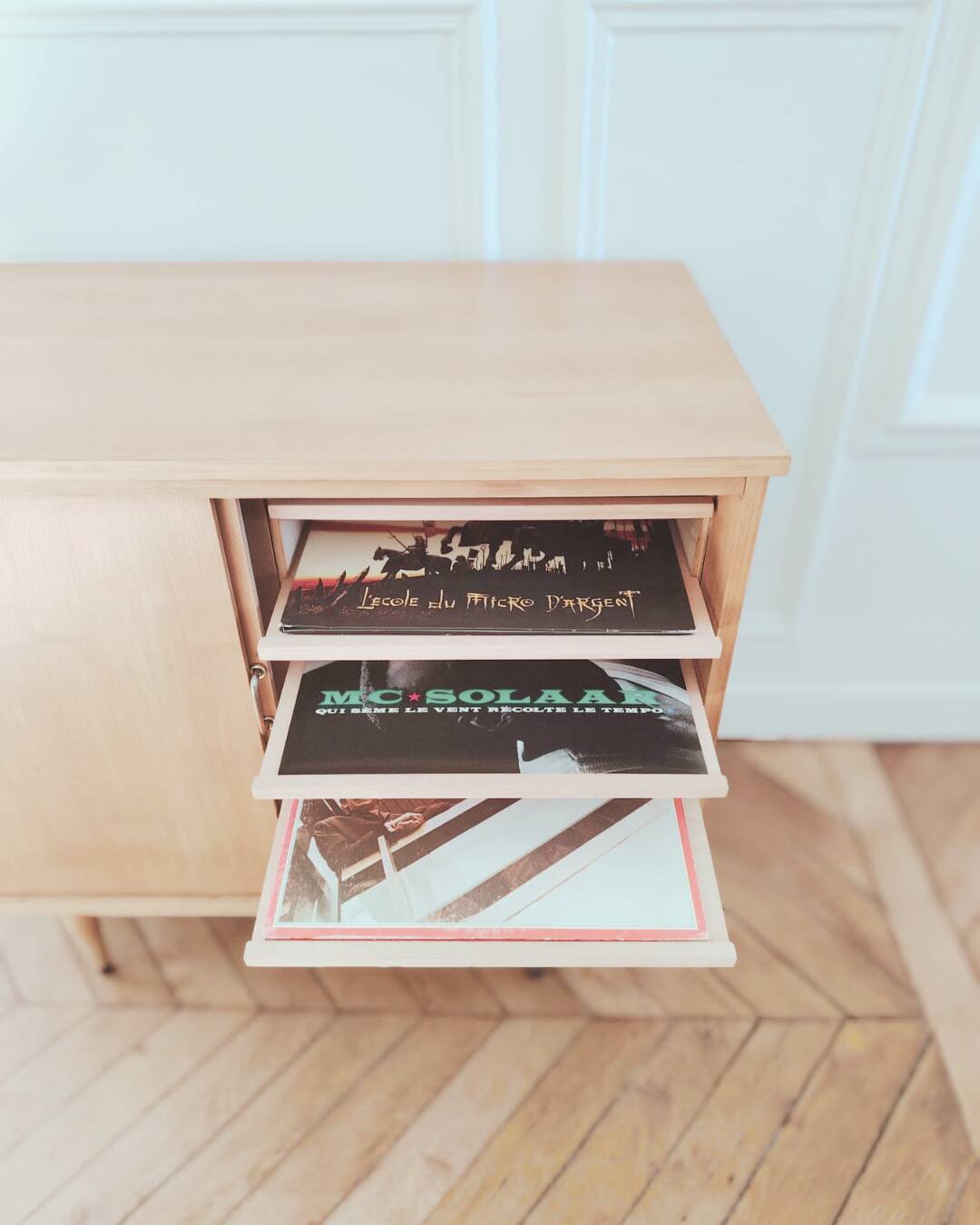 Vinyl cabinet / Renovated low modernist sideboard, 1960s-70s