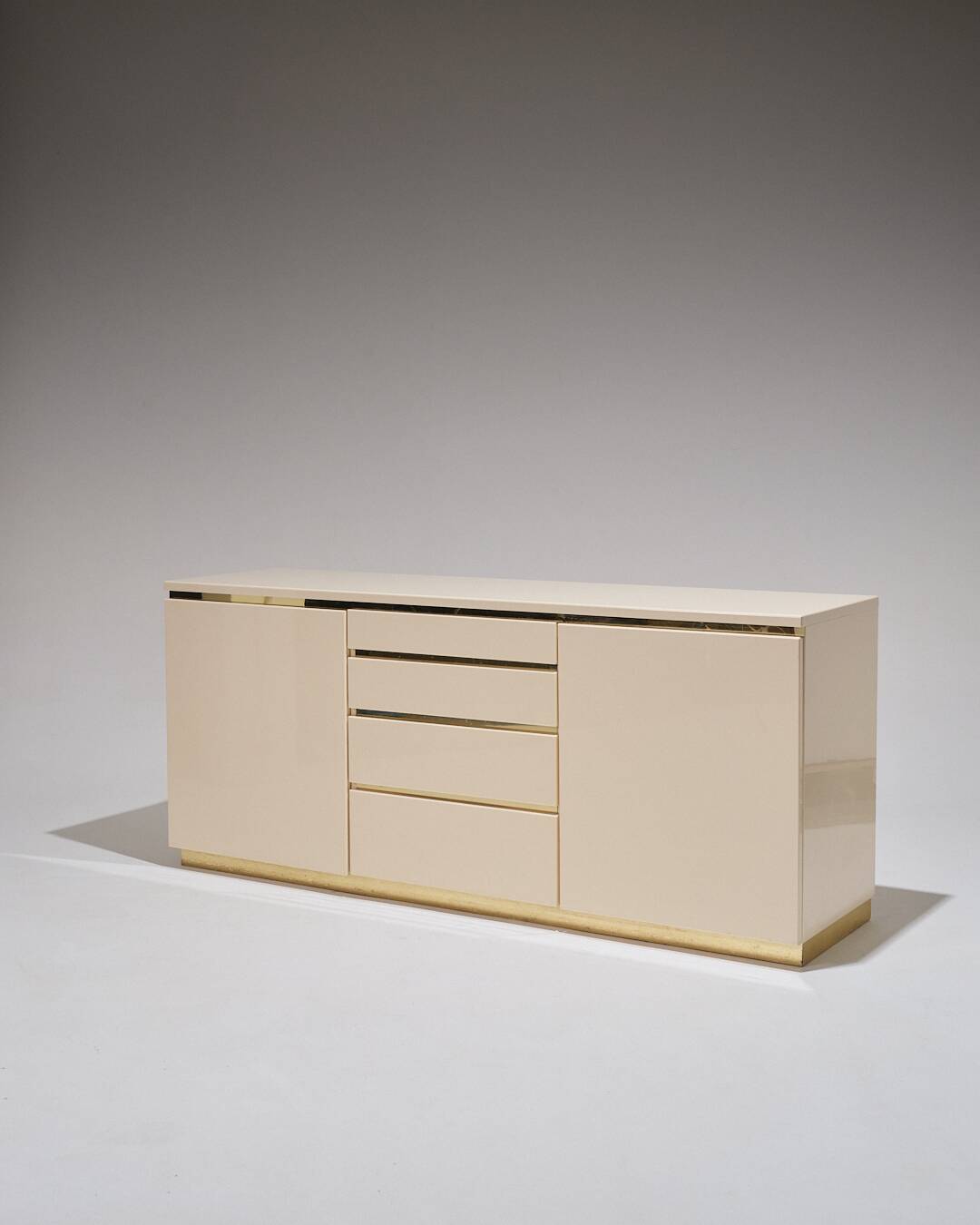 Lacquered Wood and Brass Sideboard, 1970s
