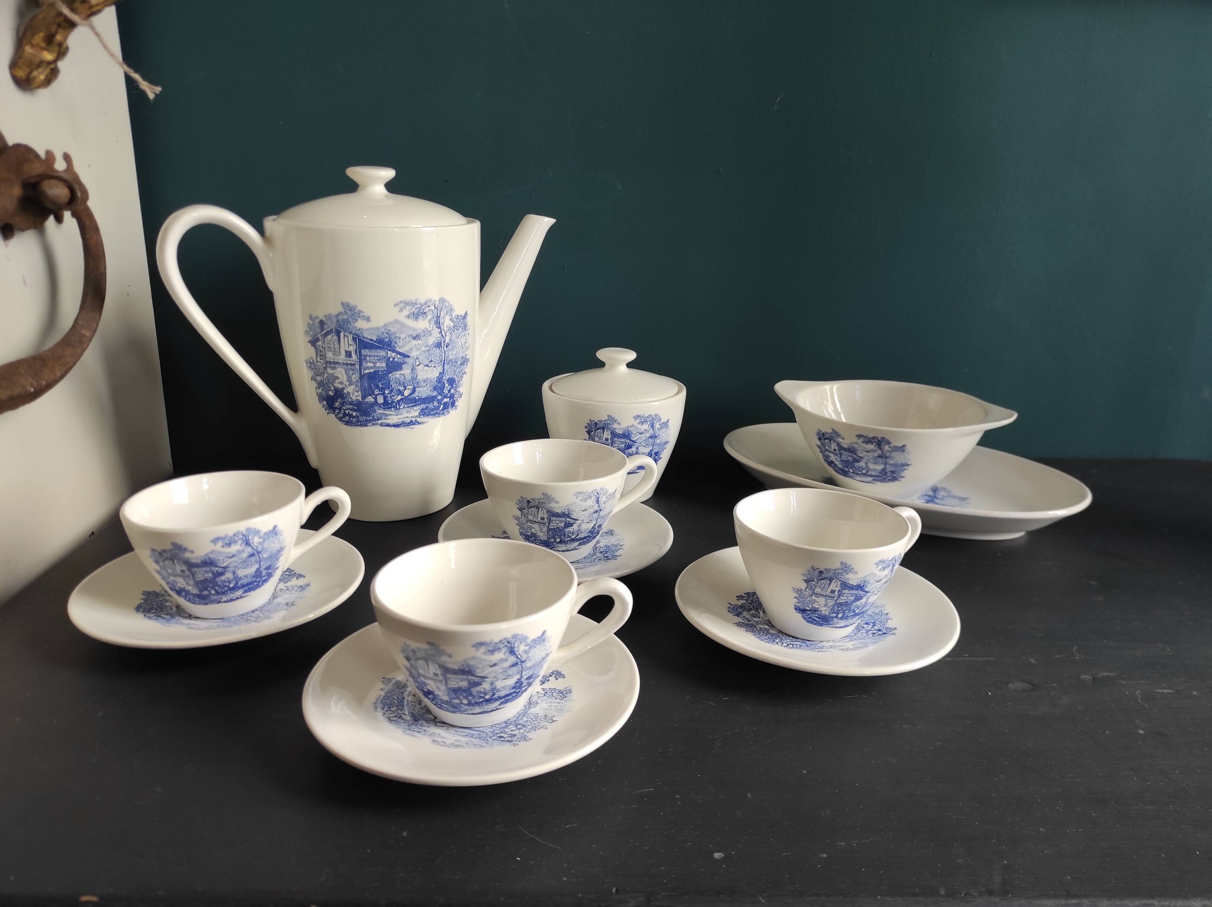 French Vintage Luneville porcelain coffee set