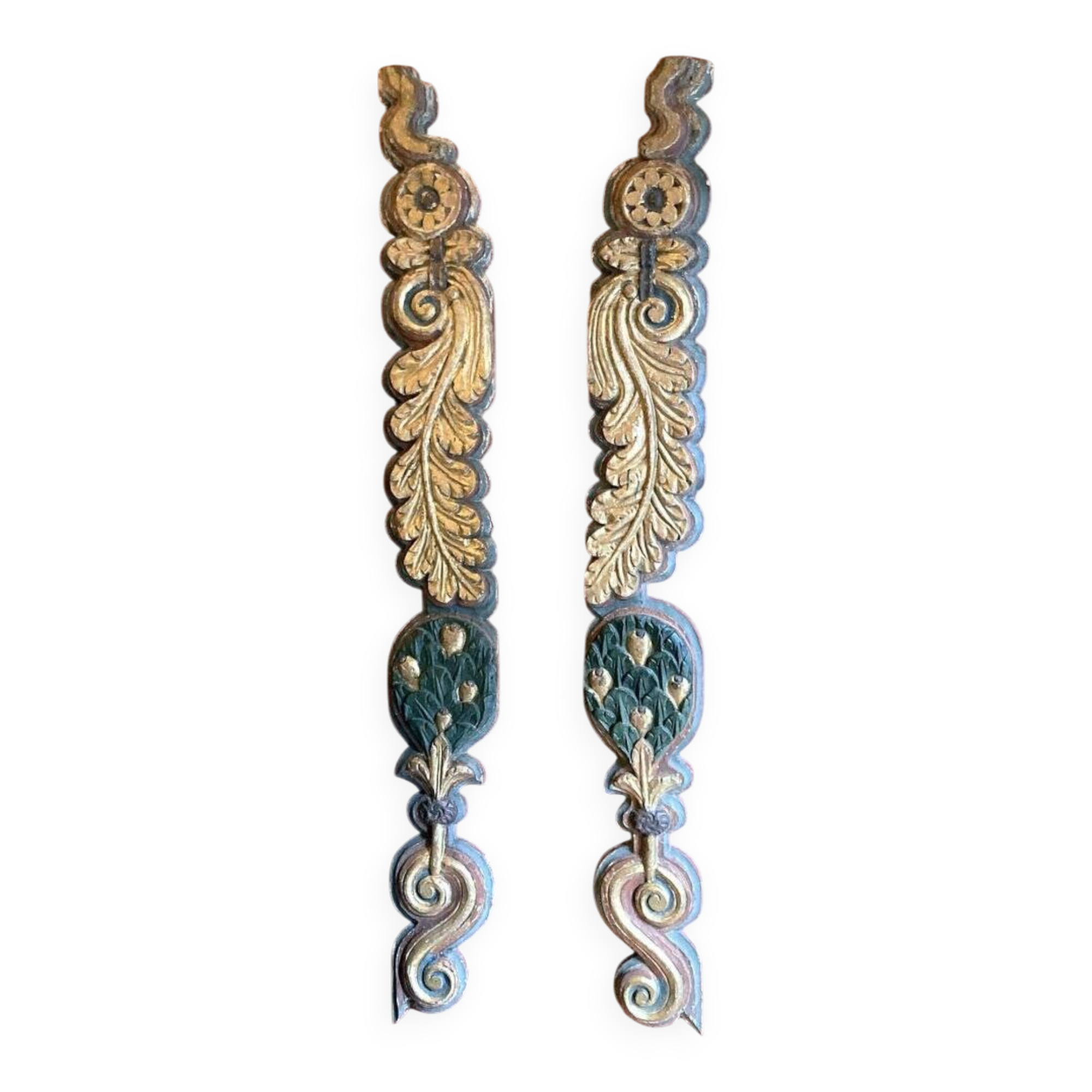 18th Century Italian Handcarved Polychrome Painted Pilaster Friezes, Set of 2