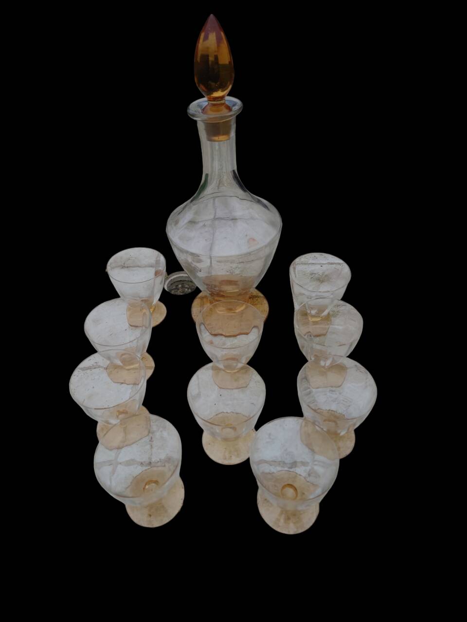 Amber liquor service 1930 glass and faceted carafe