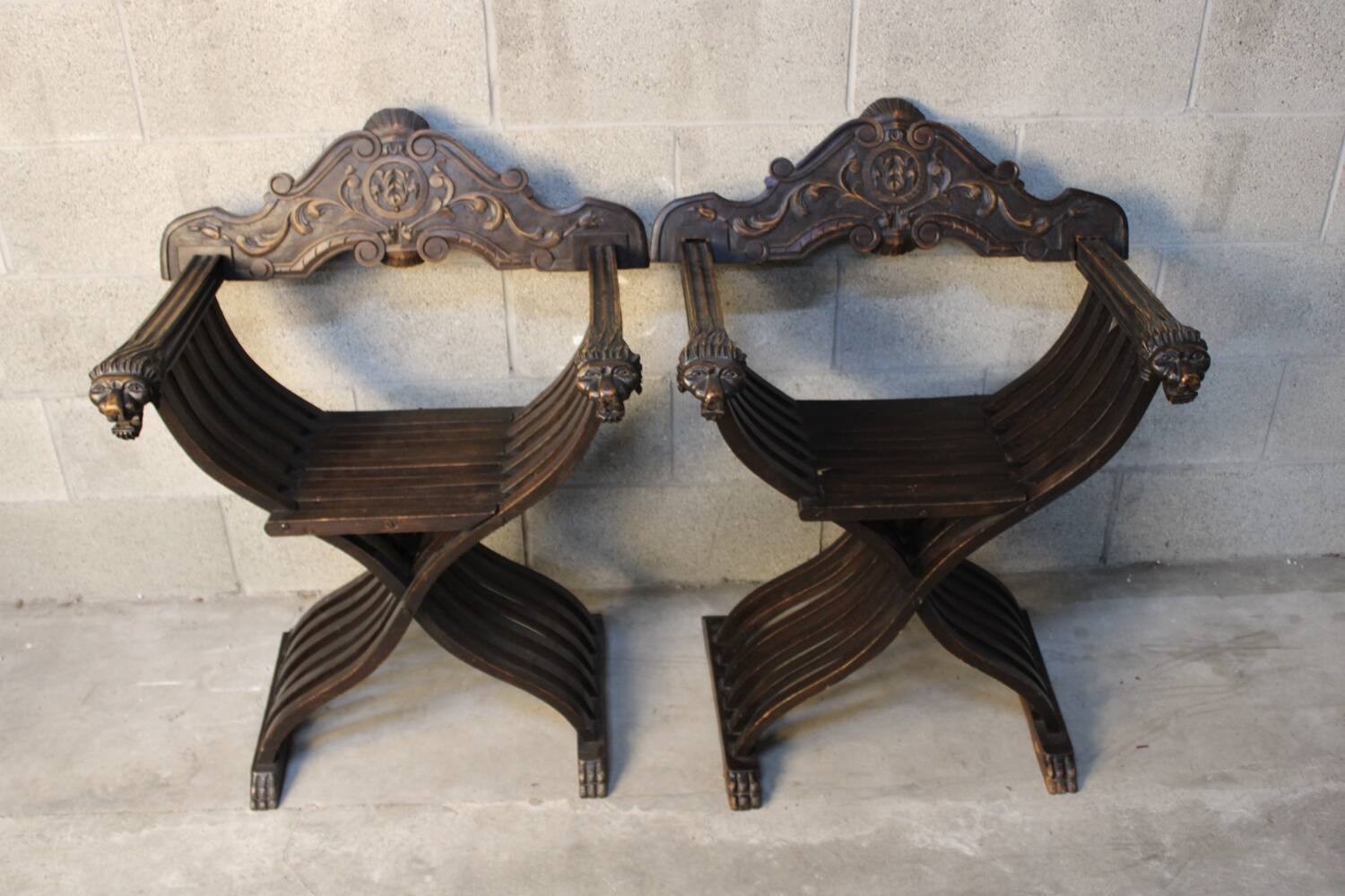 Pair of Antique savonarola folding chairs
