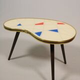Side table, kidney-shaped, geometric pattern, three elegant legs, 50s style