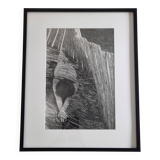 Vintage silver gelatin photography study of a reclining nude, signed and framed, 42x52 cm.