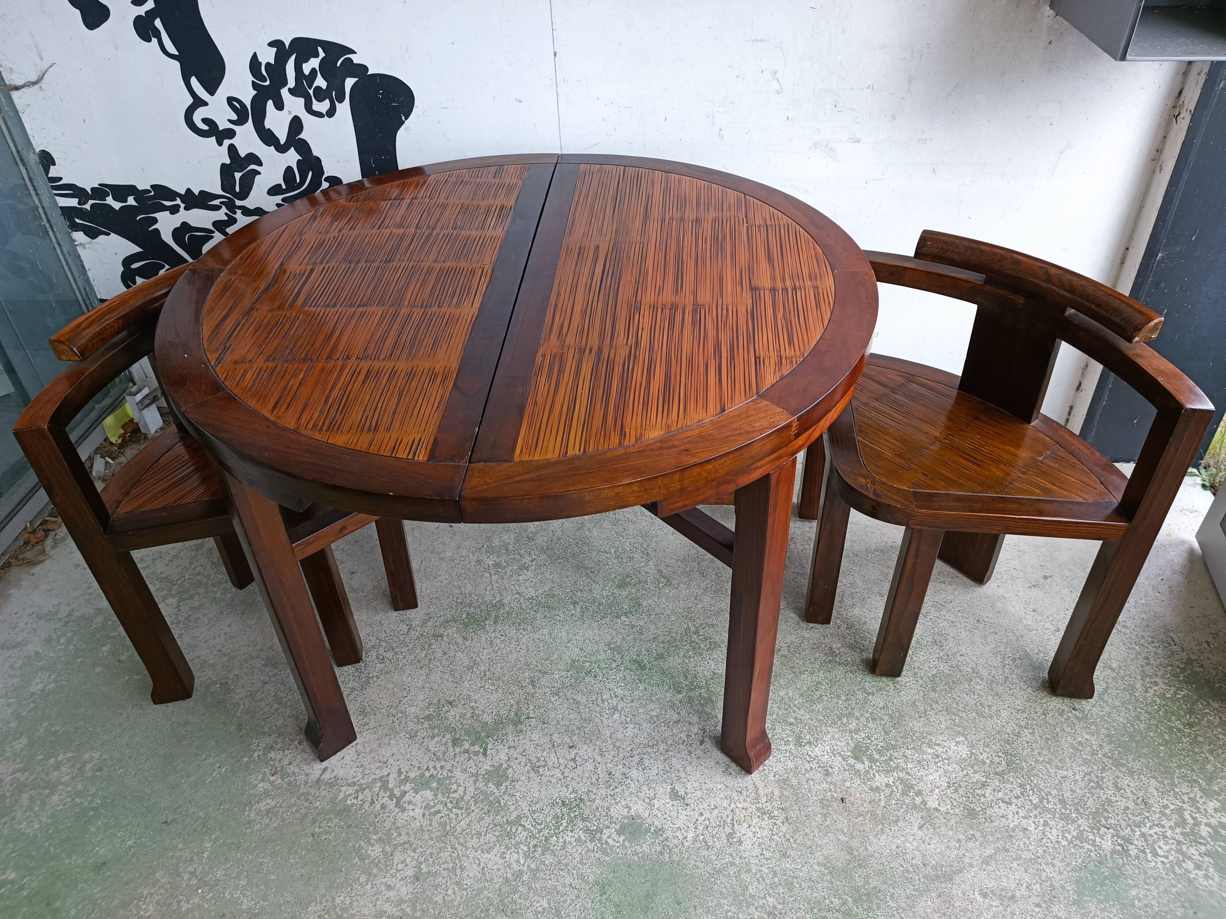 Round table + 4 chairs solid wood elm and bamboo set mag room furniture