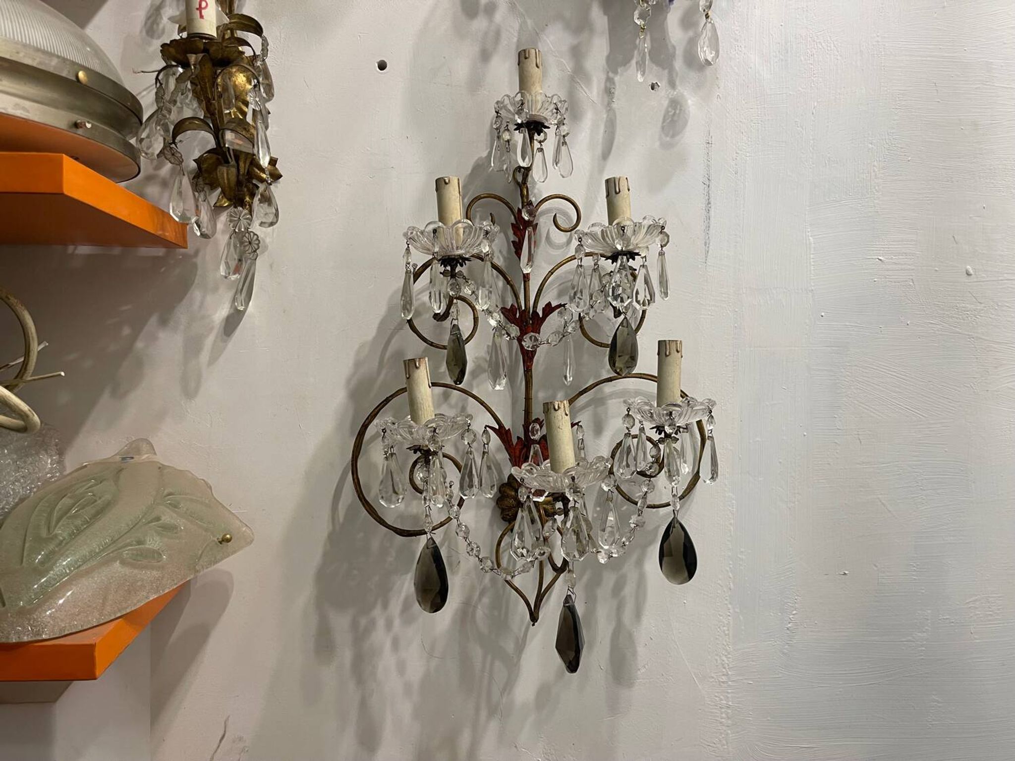 Florentine Tole Crystal Sconces Set of 2 1950’s