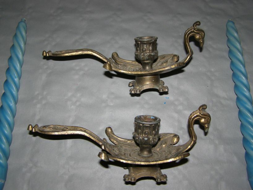 2 old brass candle holders