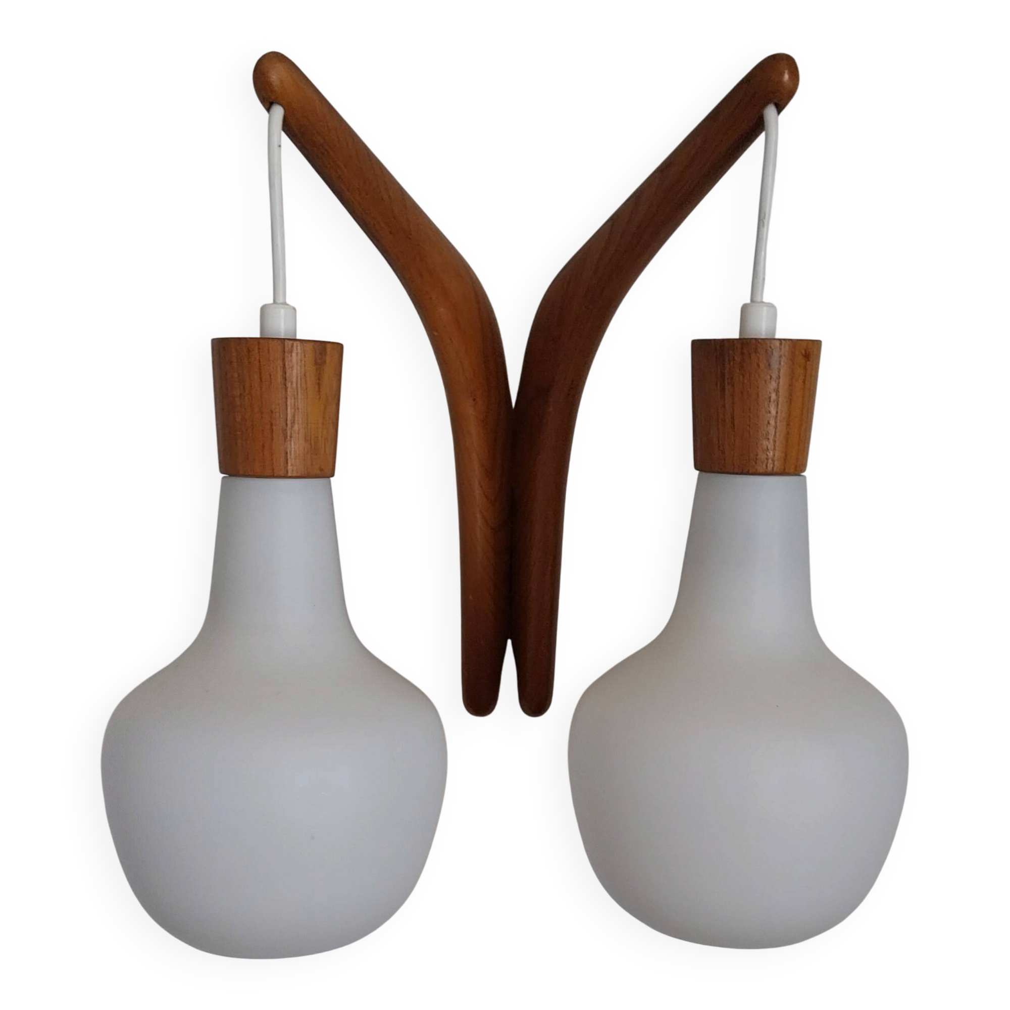 double teak wall lamp and Scandinavian suspended opalines