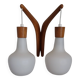 double teak wall lamp and Scandinavian suspended opalines