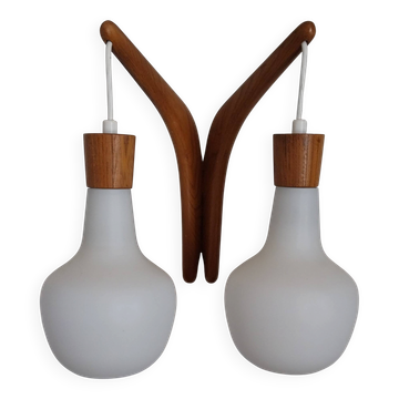double teak wall lamp and Scandinavian suspended opalines