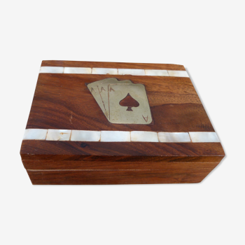 Wooden box mother-of-pearl inlays for playing cards