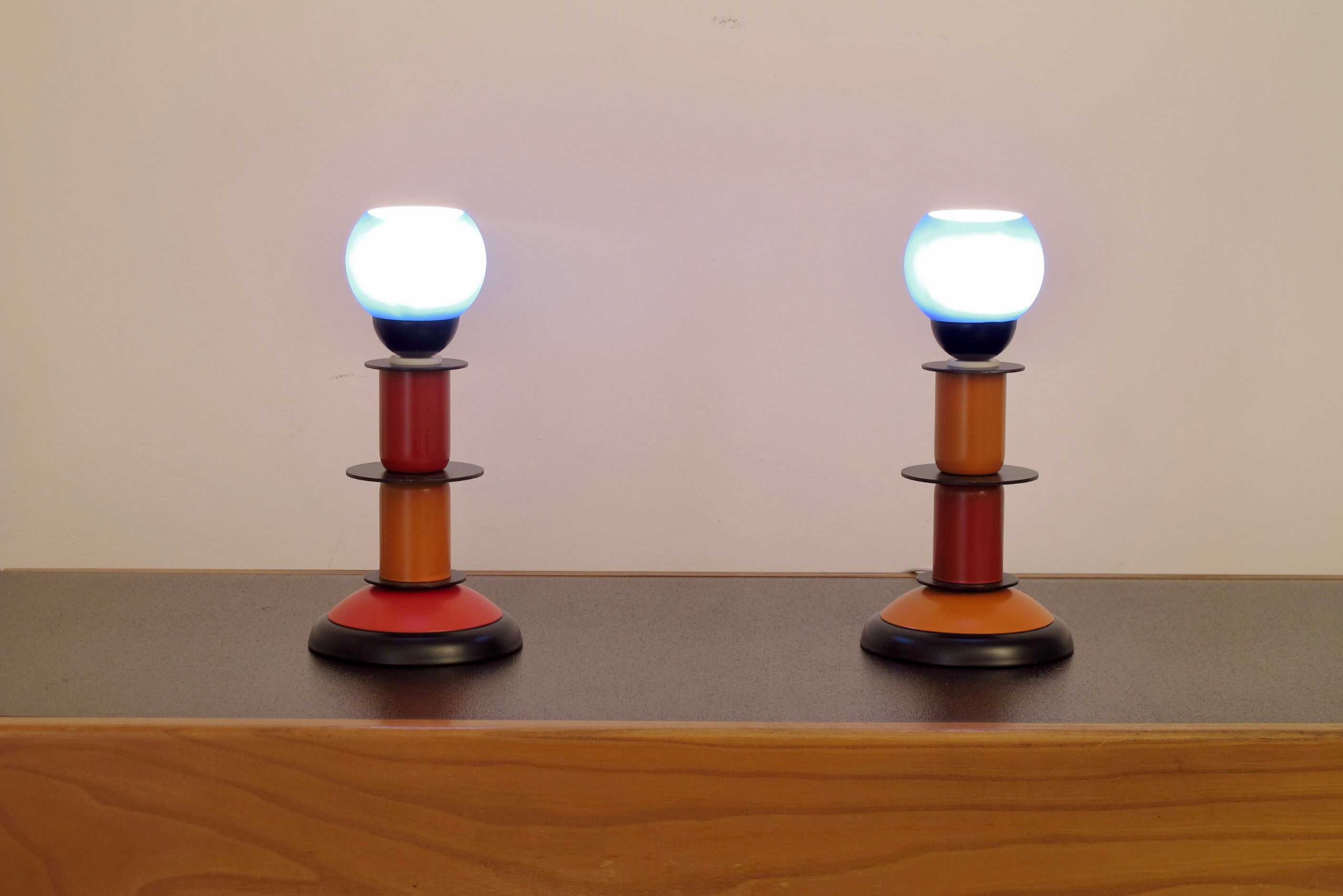 Pair of bedside lamps 1980 blue glass