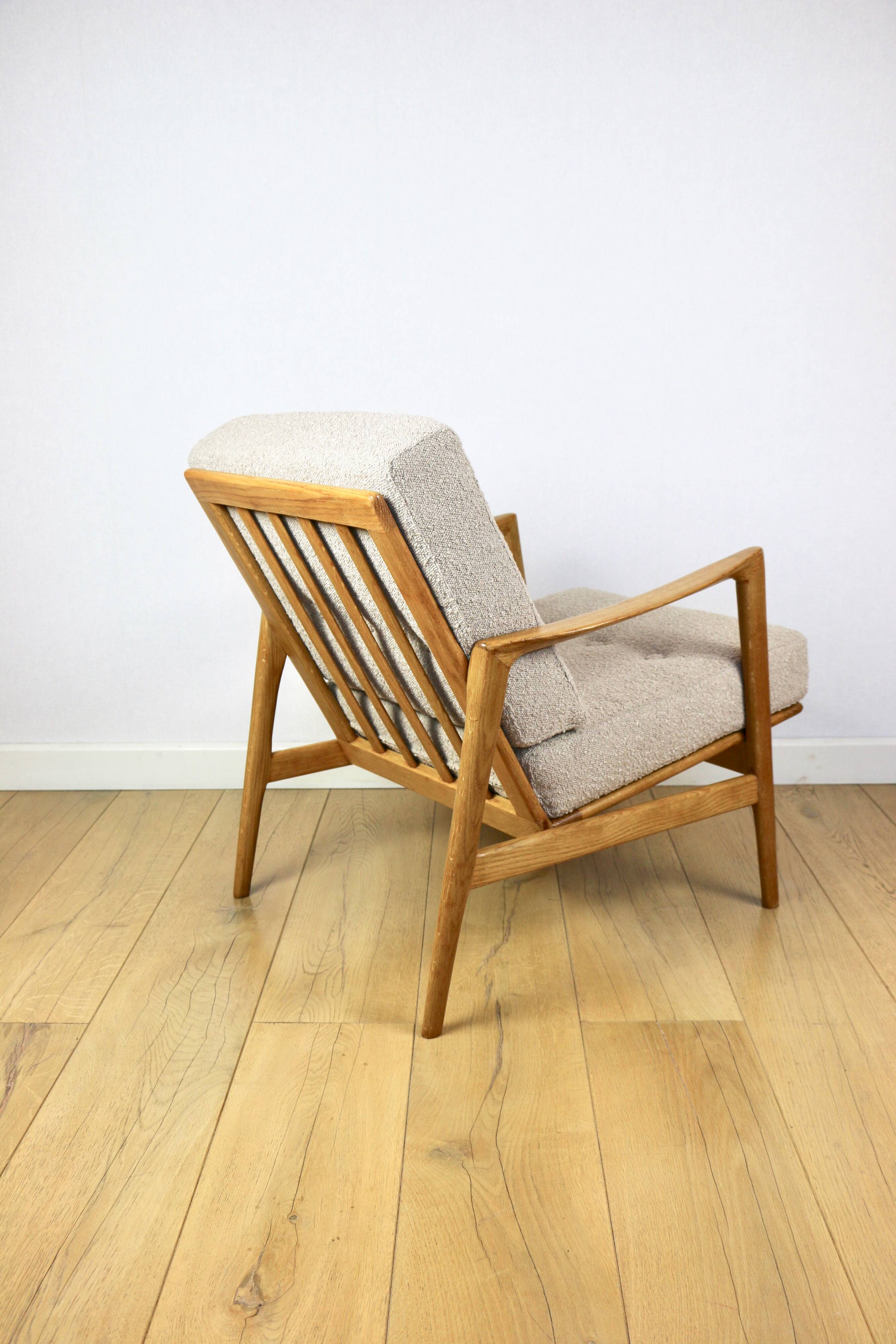 PRL armchair "Stefan" wooden oak vintage beige boucle