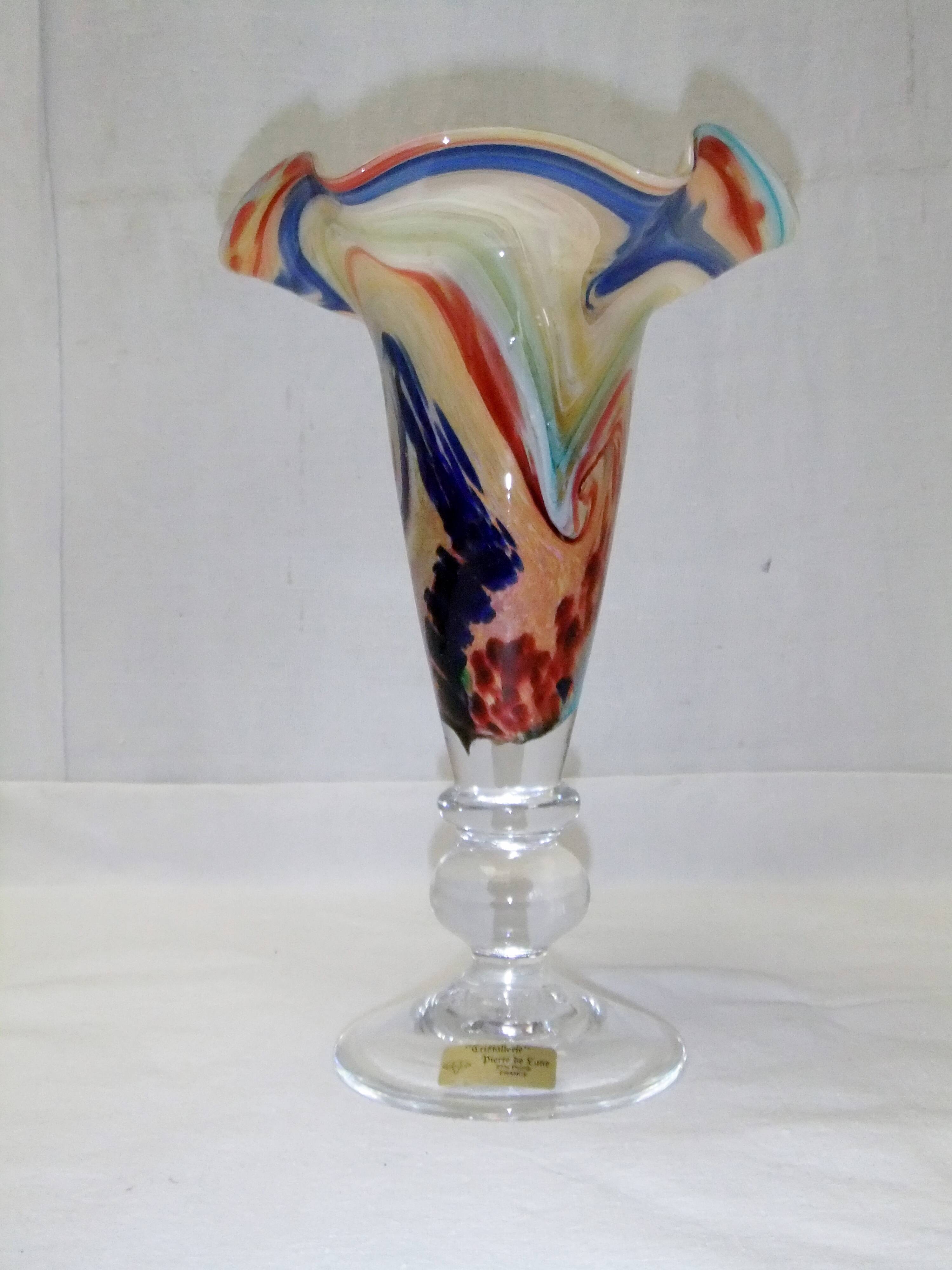 Antique crystal vase moonstone blown glass pedestal