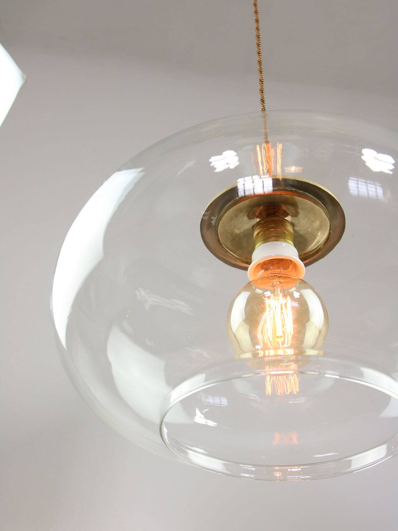 Italian Mid-Century Glass and Brass Pendant Lamp