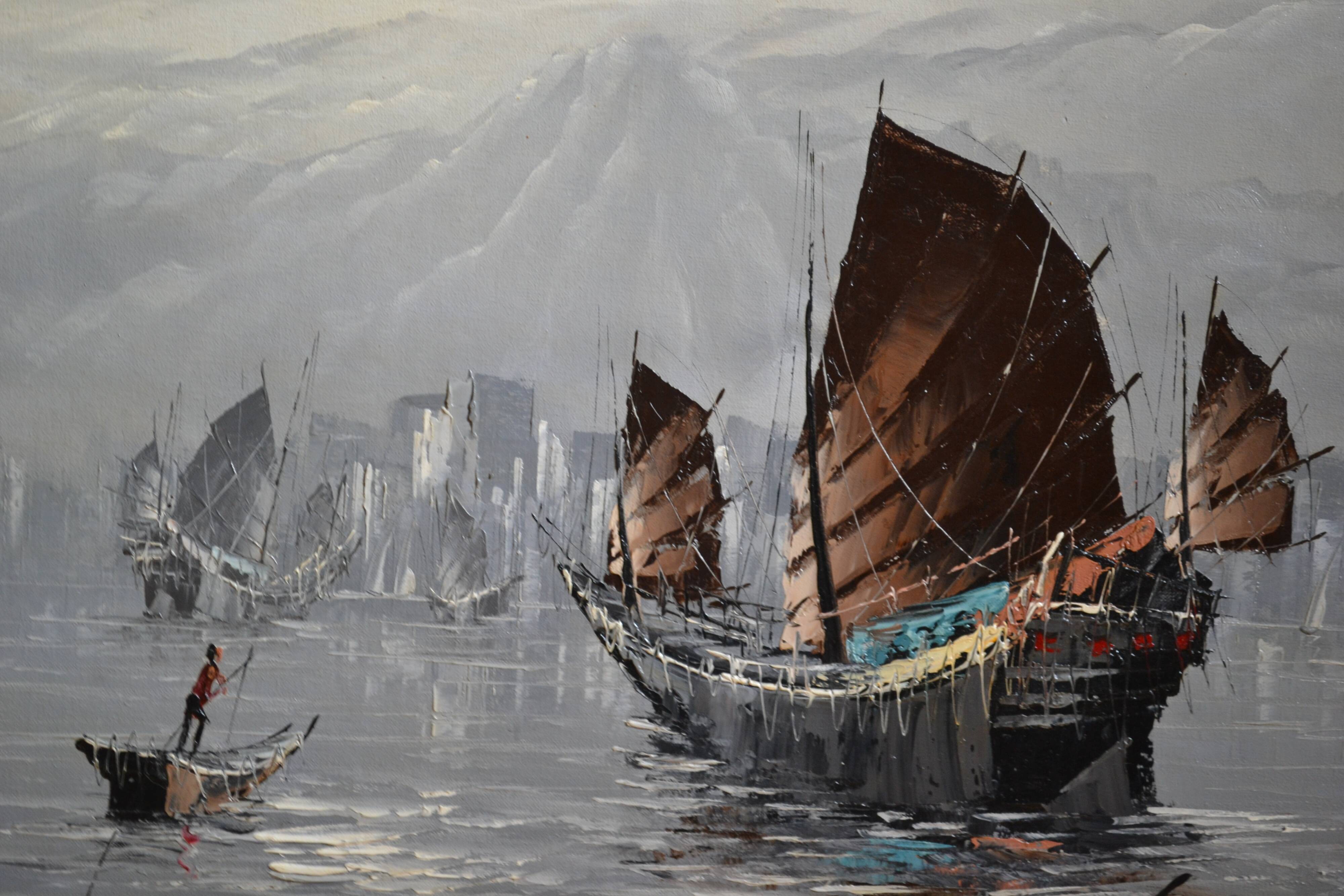 marine painting sailboats seaside in Asia HSP signed