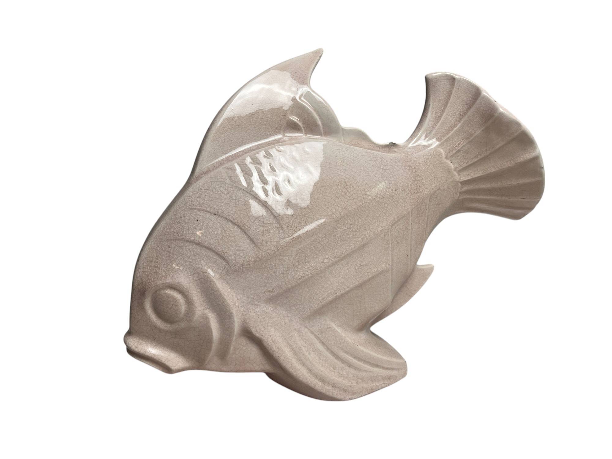 Le jan, large art deco cracked earthenware fish circa 1930