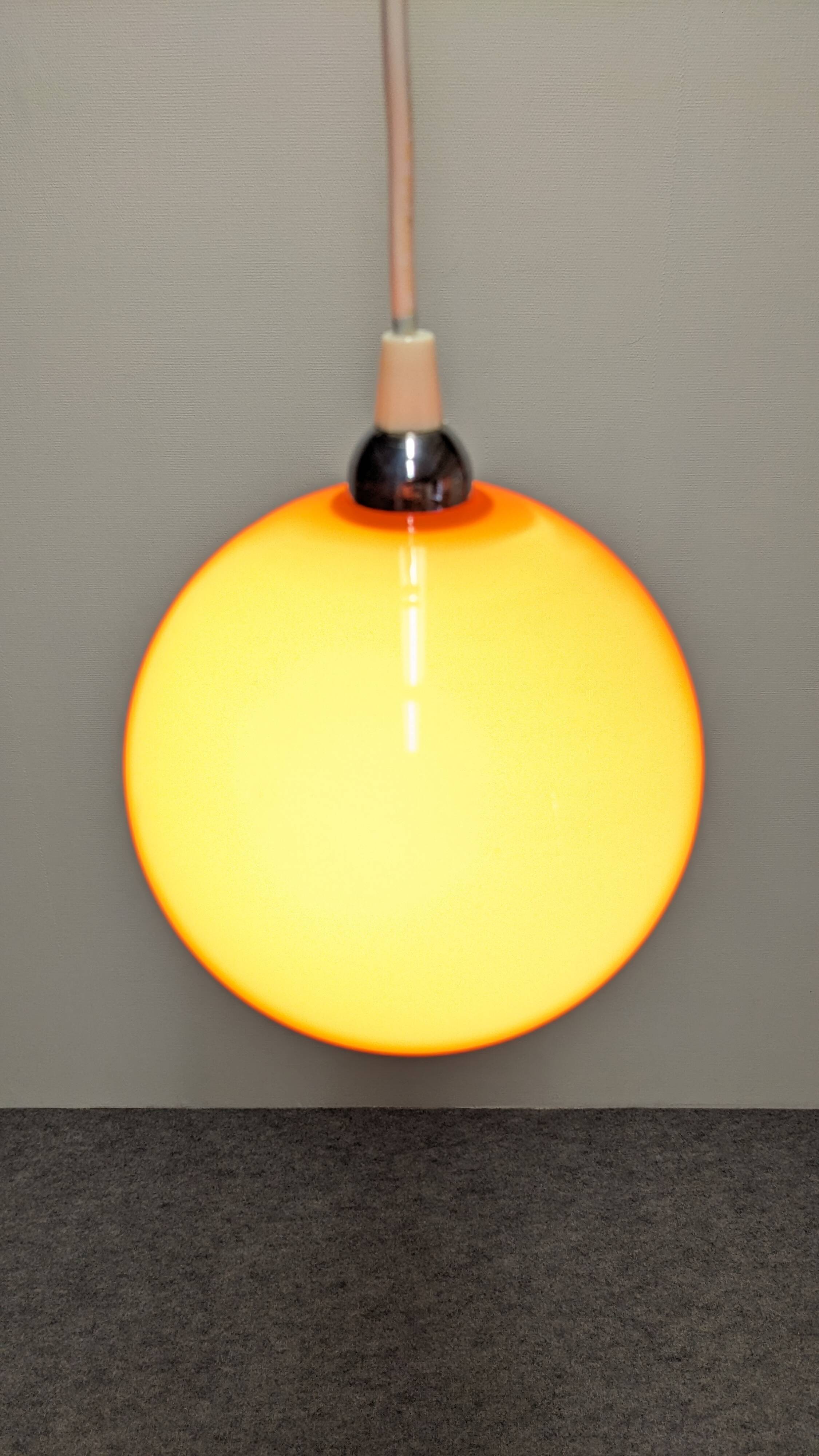 Orange opaline ball pendant light, 1960s-70s
