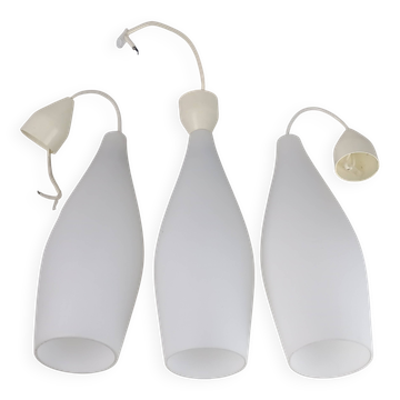 Superb set of three Holmegaard white opaline glass pendant lights