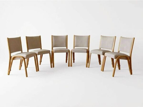 Ensemble de 6 chaises Steiner Bow wood vintage 1950
