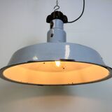 Large Industrial Midcentury Grey Enamel Factory Lamp, 1950s