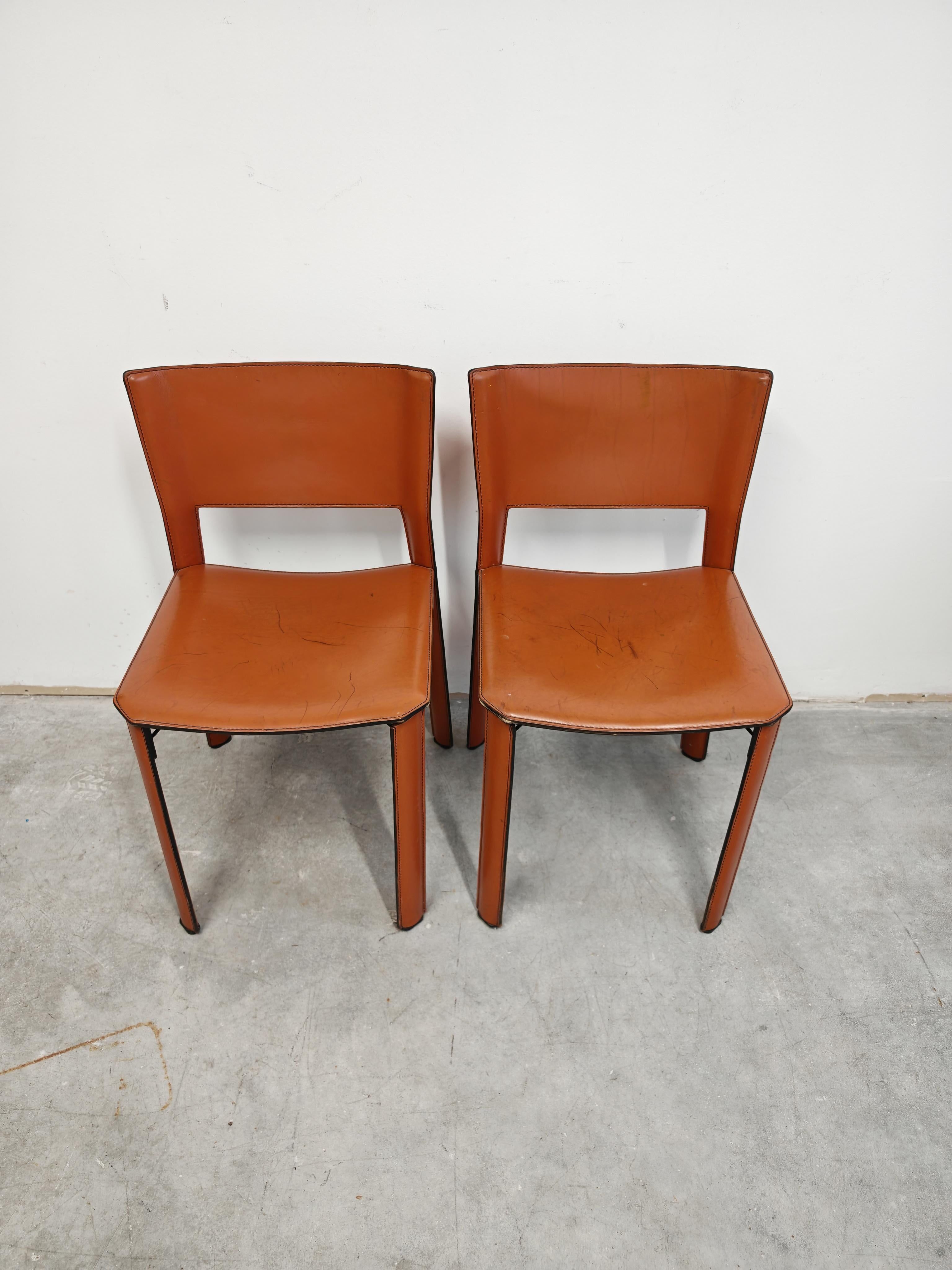 Pair of postmodern leather chairs S-91 Giancarlo Vegni for Fasem 1984