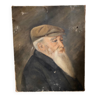 Oil on canvas Portrait of an old man in a beret