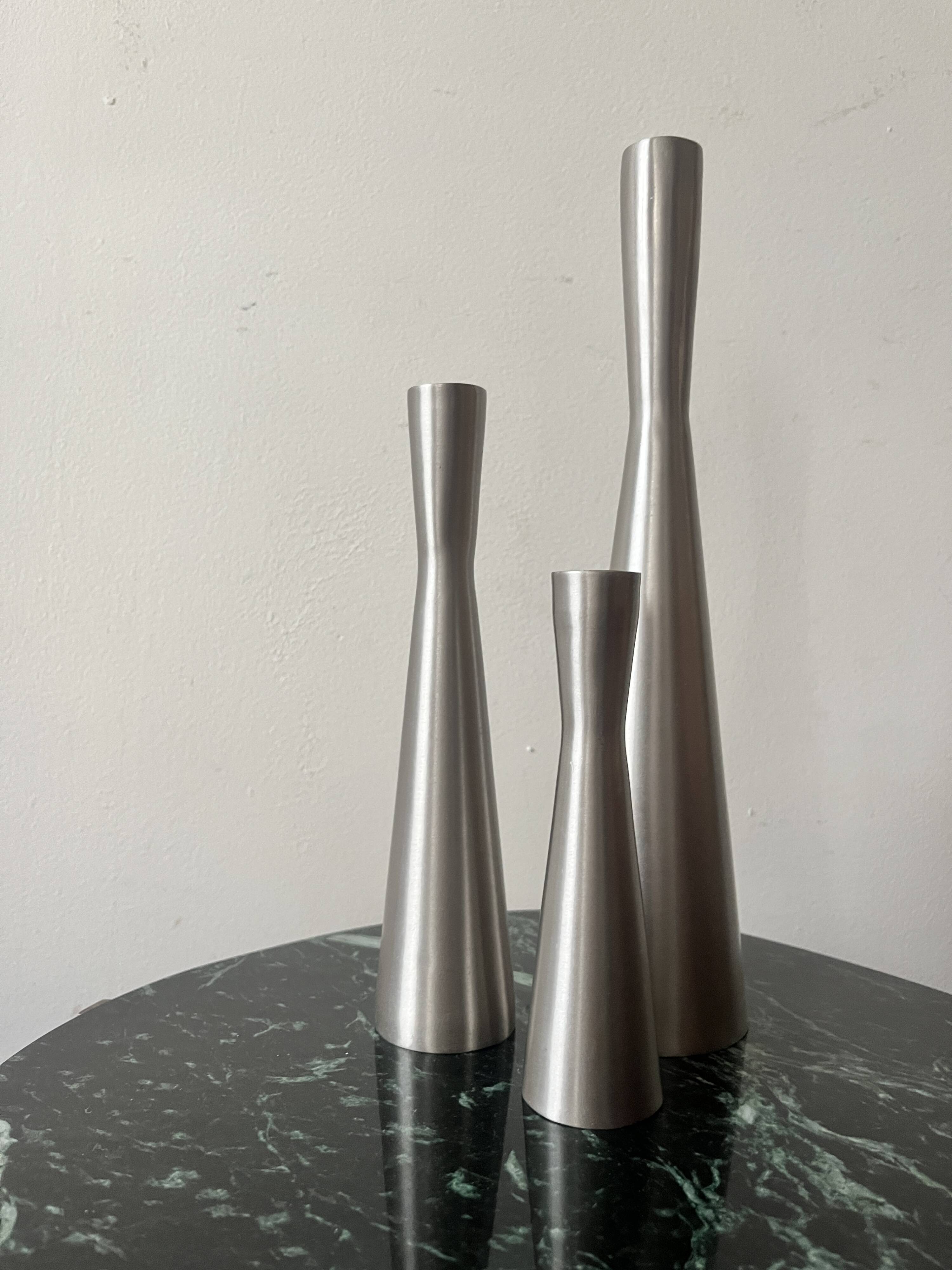 set of 3 chrome metal candle holders, 1970 design