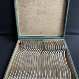 Box of 12 Alfenide table spoons and 12 table forks for Christofle