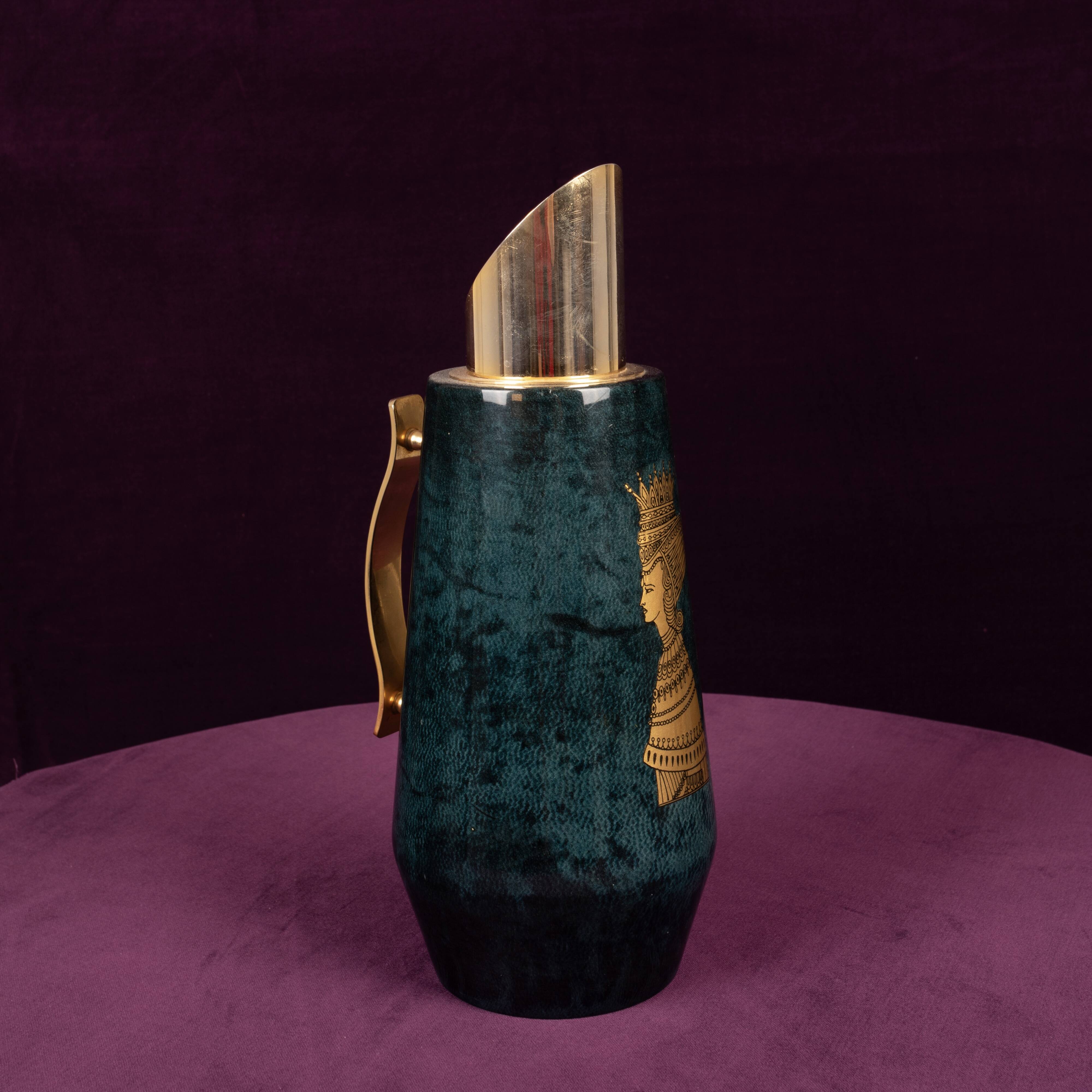 Aldo Tura Mod. 1278D Decorated Blue Goatskin Parchment Thermos Italy 1950