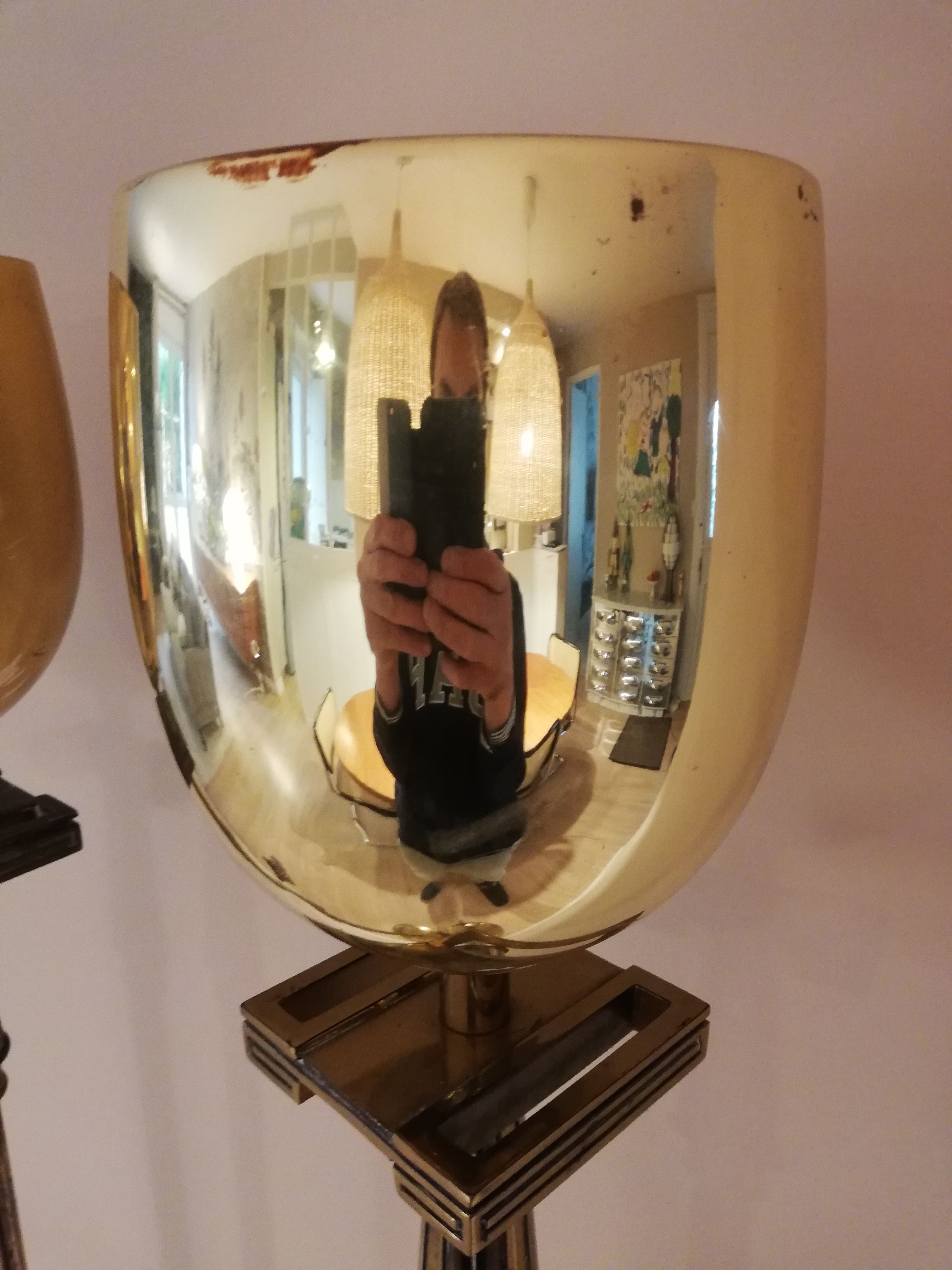Pair of milked art deco metal lampposts