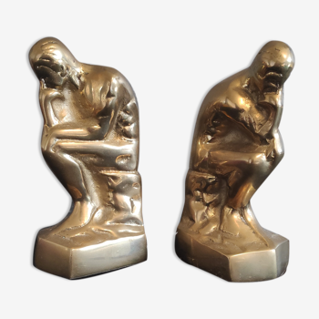 Brass bookend after rodin's "thinker"