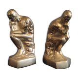Brass bookend after rodin's "thinker"