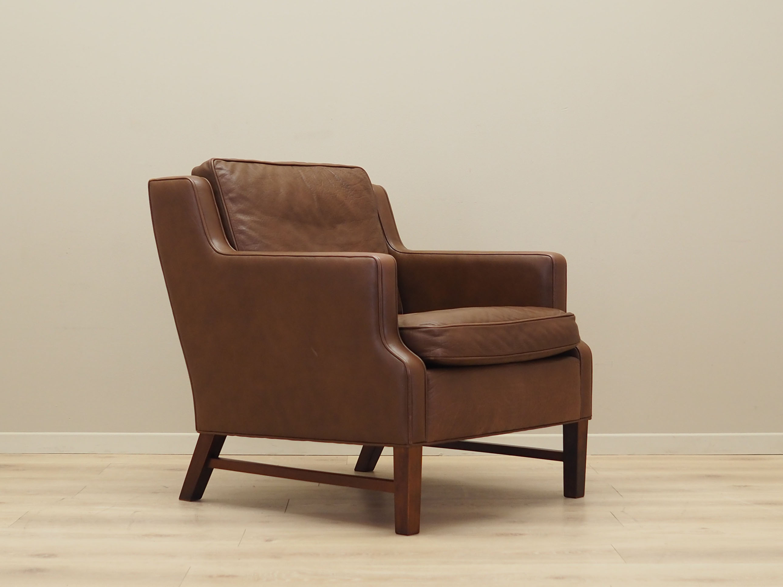 Brown leather armchair, Danish design, 1960s, production: Denmark