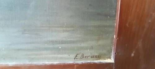 Antique painting landscape mountains oil on canvas Ercole Benussi (Milan 1844)