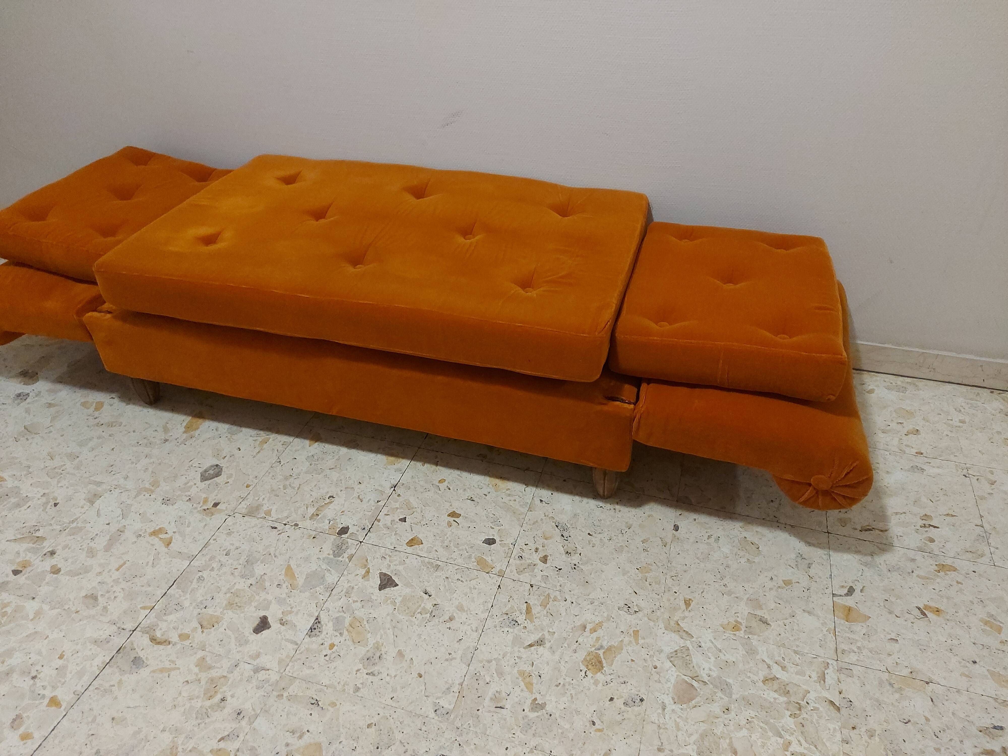 Sofa, daybed art deco, orange velvet