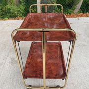 Vintage 70s folding bar table, brass with wood burl effect, Dinet style.