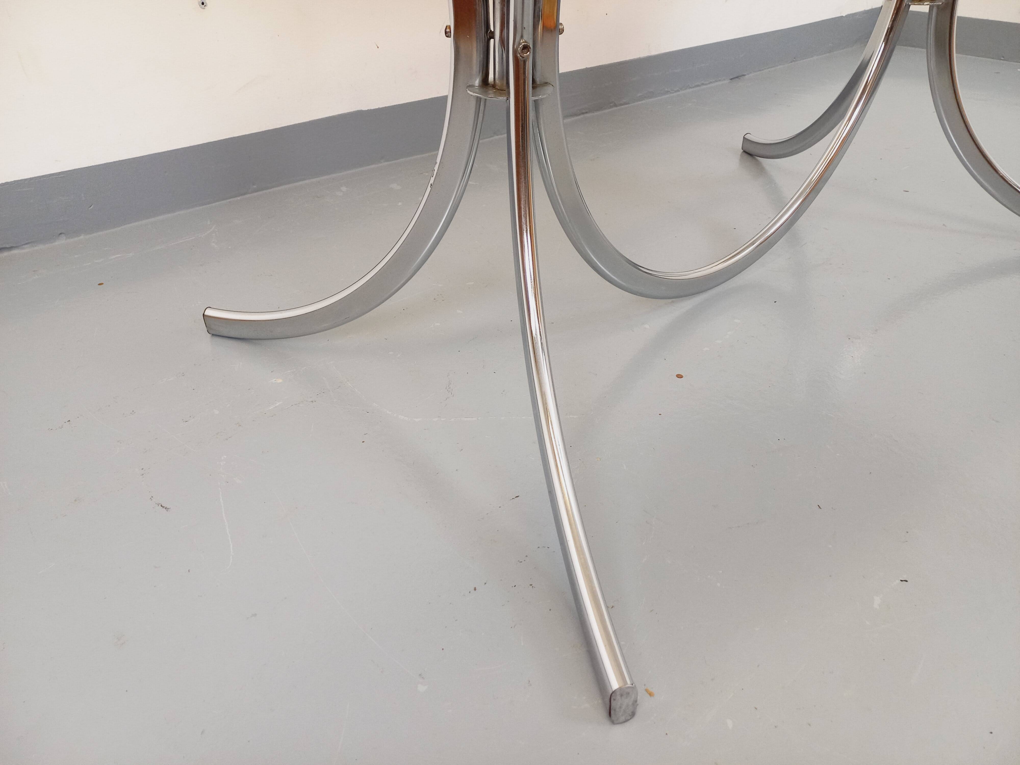 Vintage rectangular rounded dining table in smoked glass and chrome metal