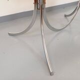 Vintage rectangular rounded dining table in smoked glass and chrome metal