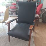 Armchair 60s wood and imitation leather