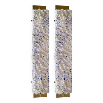 Gold Murano Glass Wall Sconces with Blue “Graniglia” Detail – Set of Two