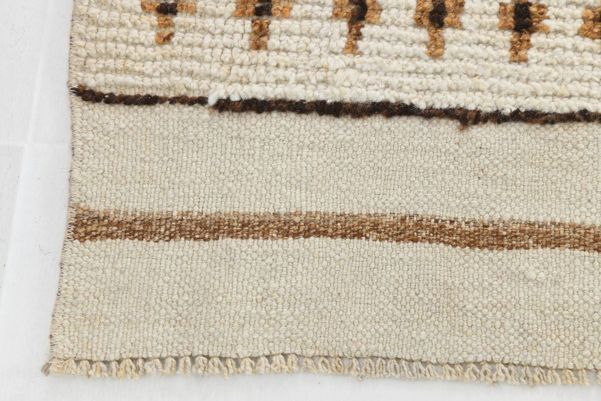 Beige & Brown Classic Turkish Runner Rug, 100x332Cm