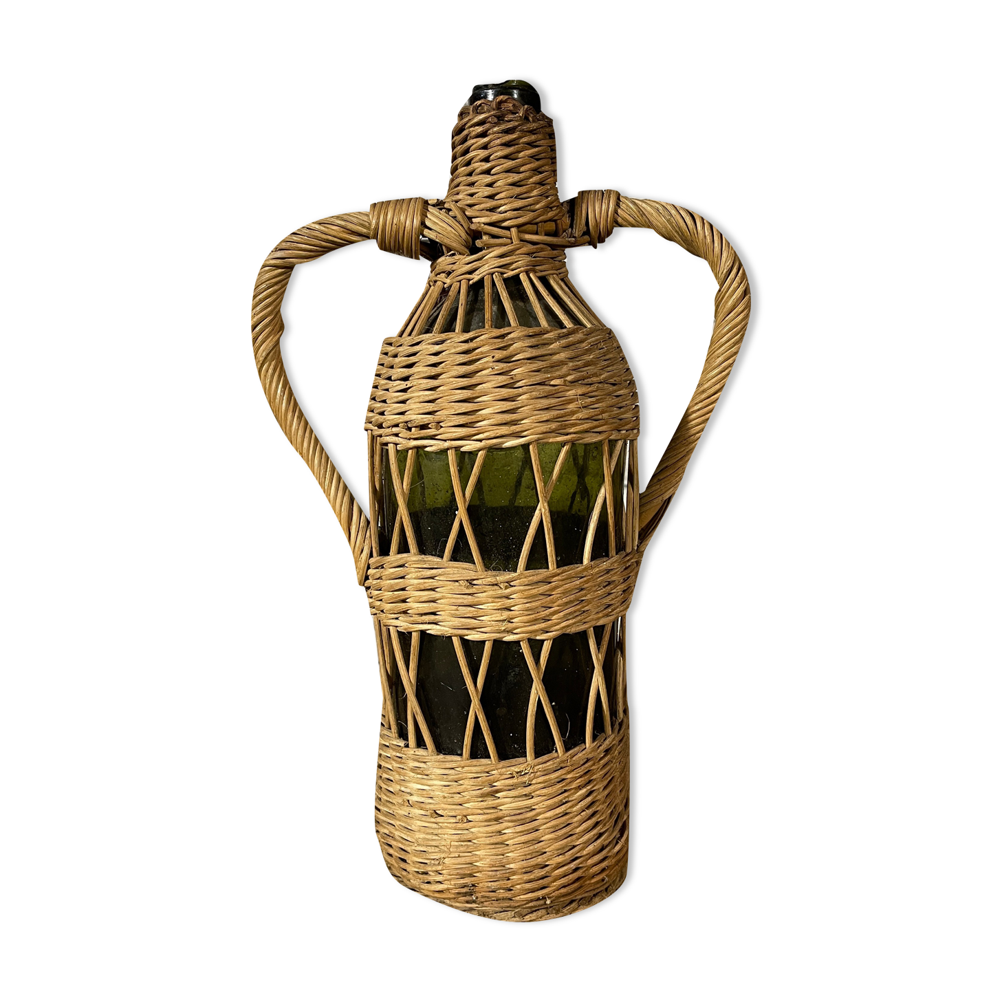 Braided wicker green bottle