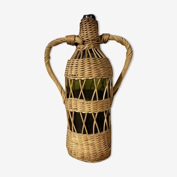 Braided wicker green bottle