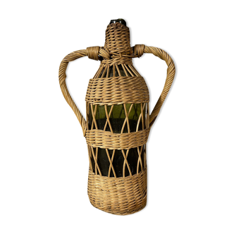 Braided wicker green bottle