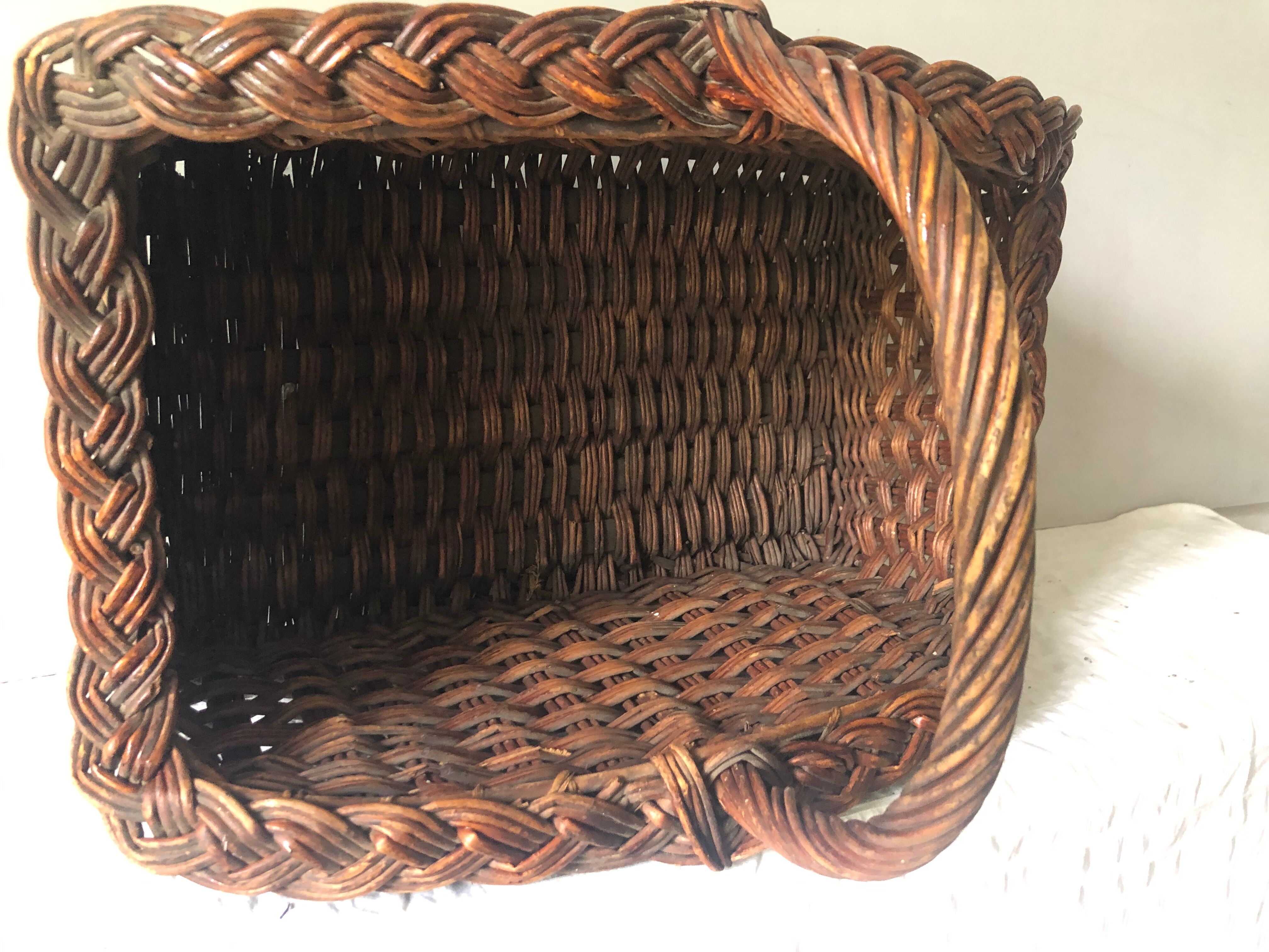 Log basket near fireplace