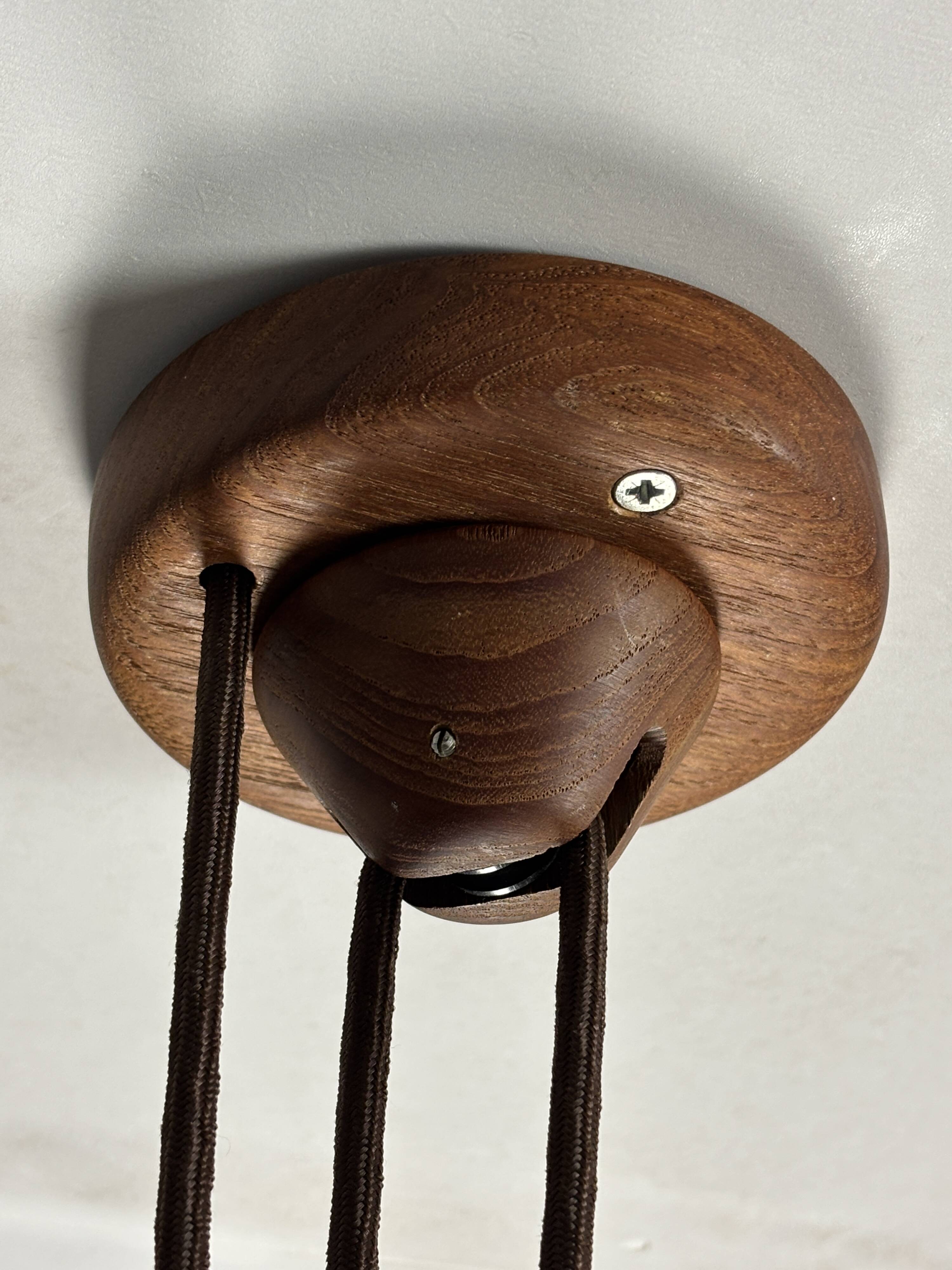 Teak And Linen Umbrella Counter Balance Pendant By Domus, 1970s